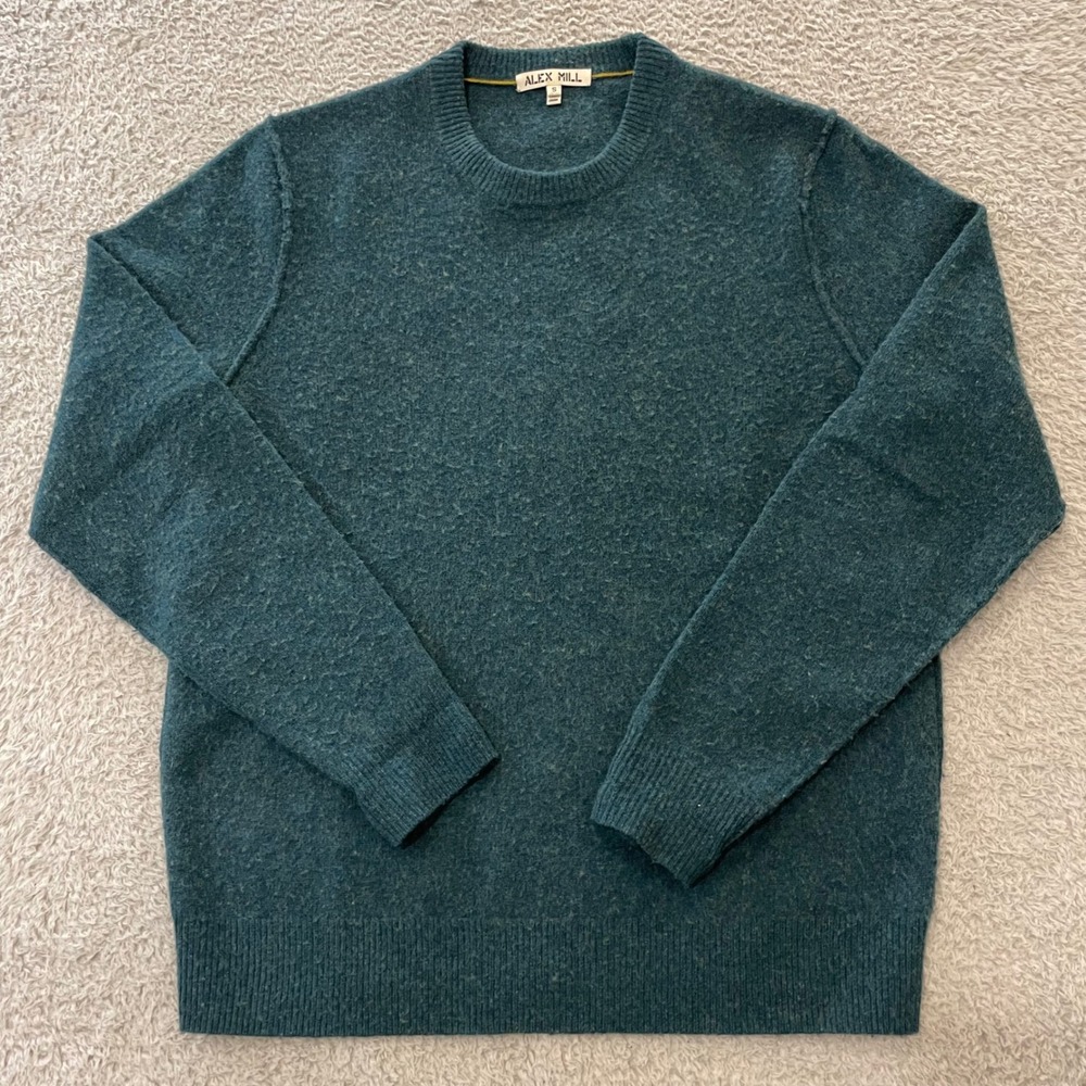 Alex Mill Merino Wool Crewneck Sweater Mens Small Green‎ Textured Knit